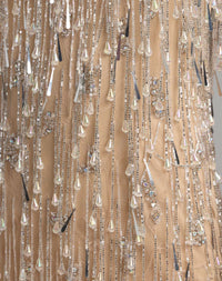 Mac Duggal #6313 nude beaded fringe sleeveless mini dress close-up