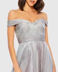 Off The Shoulder Ruched A Line Gown - Sapphire