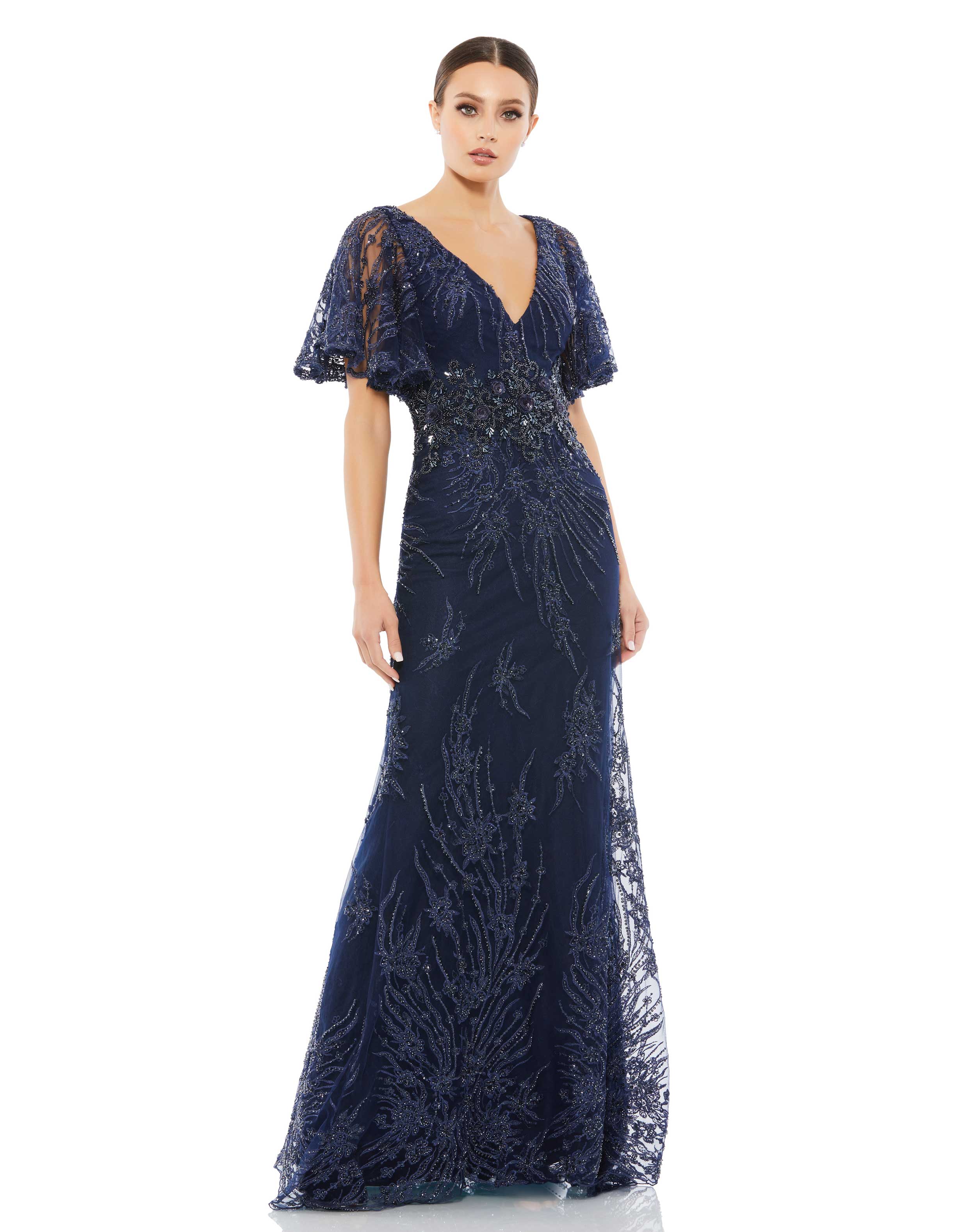 Mac Duggal Flutter Sleeve Evening Gown Midnight Shop Prom Dresses Wedding Guest Dresses and Black Tie Evening Gowns Online at SHAIDE SHAIDE BOUTIQUE