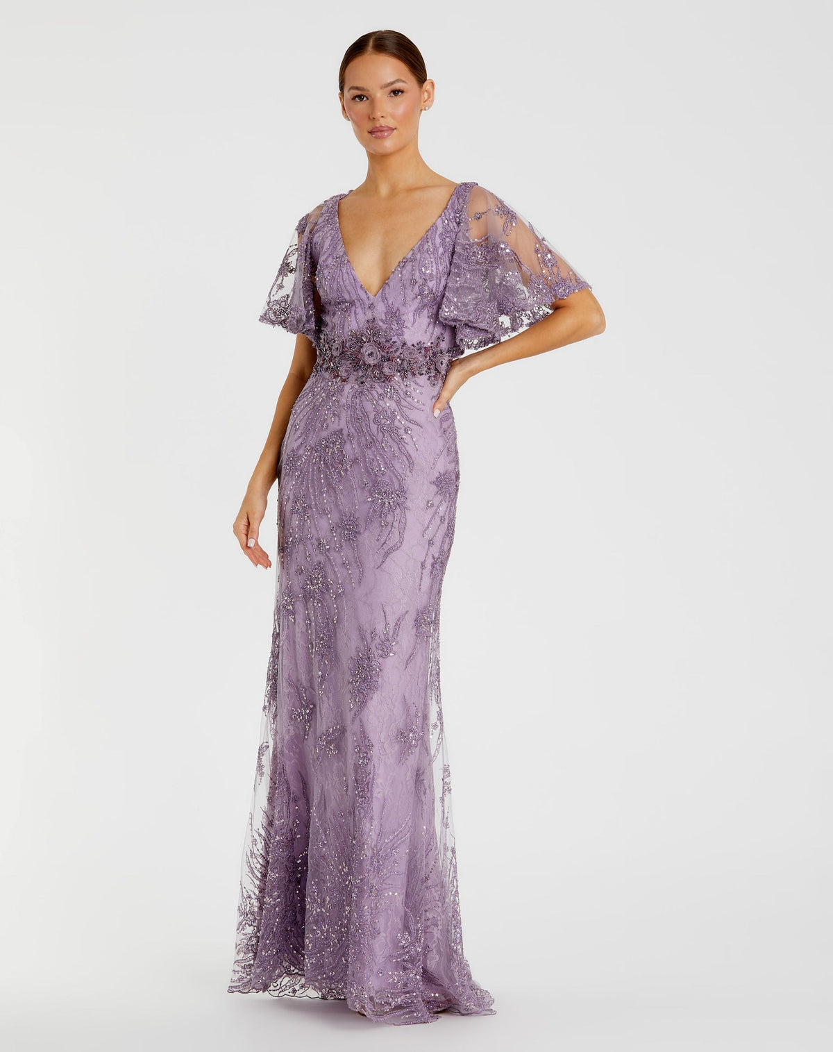 Mac Duggal, Flutter Sleeve Evening Gown - Lilac  #67493