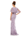 MAC DUGGAL, VINTAGE FLUTTER SLEEVE EVENING GOWN, LILAC, Style #67493 BACK VIEW