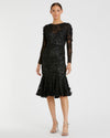 Mac Duggal #67703 Floral Appliqué Long Sleeve Modest Cocktail Dress - Black
