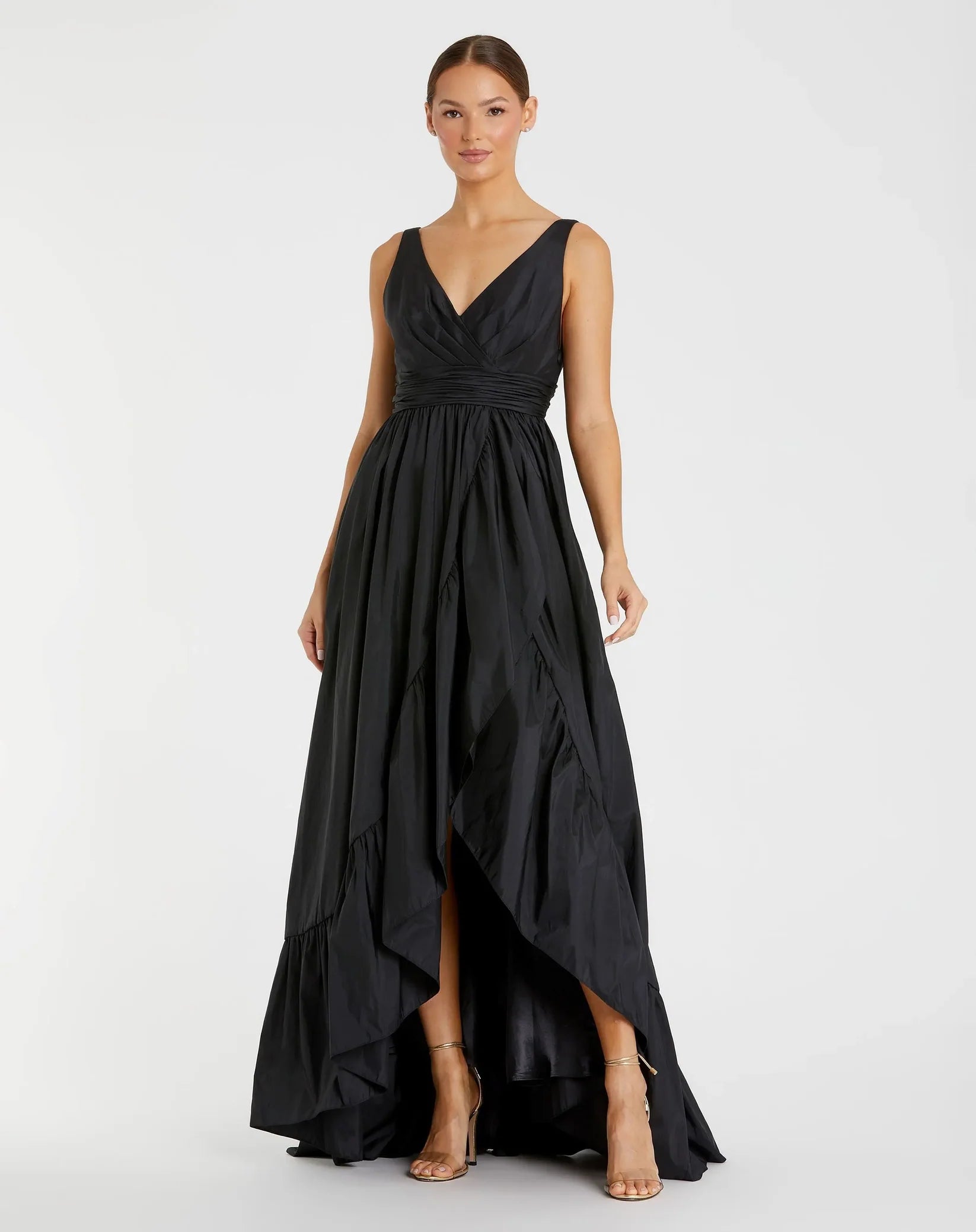 Mac Duggal Black Taffeta High Low Ruffle Gown #67835 Black