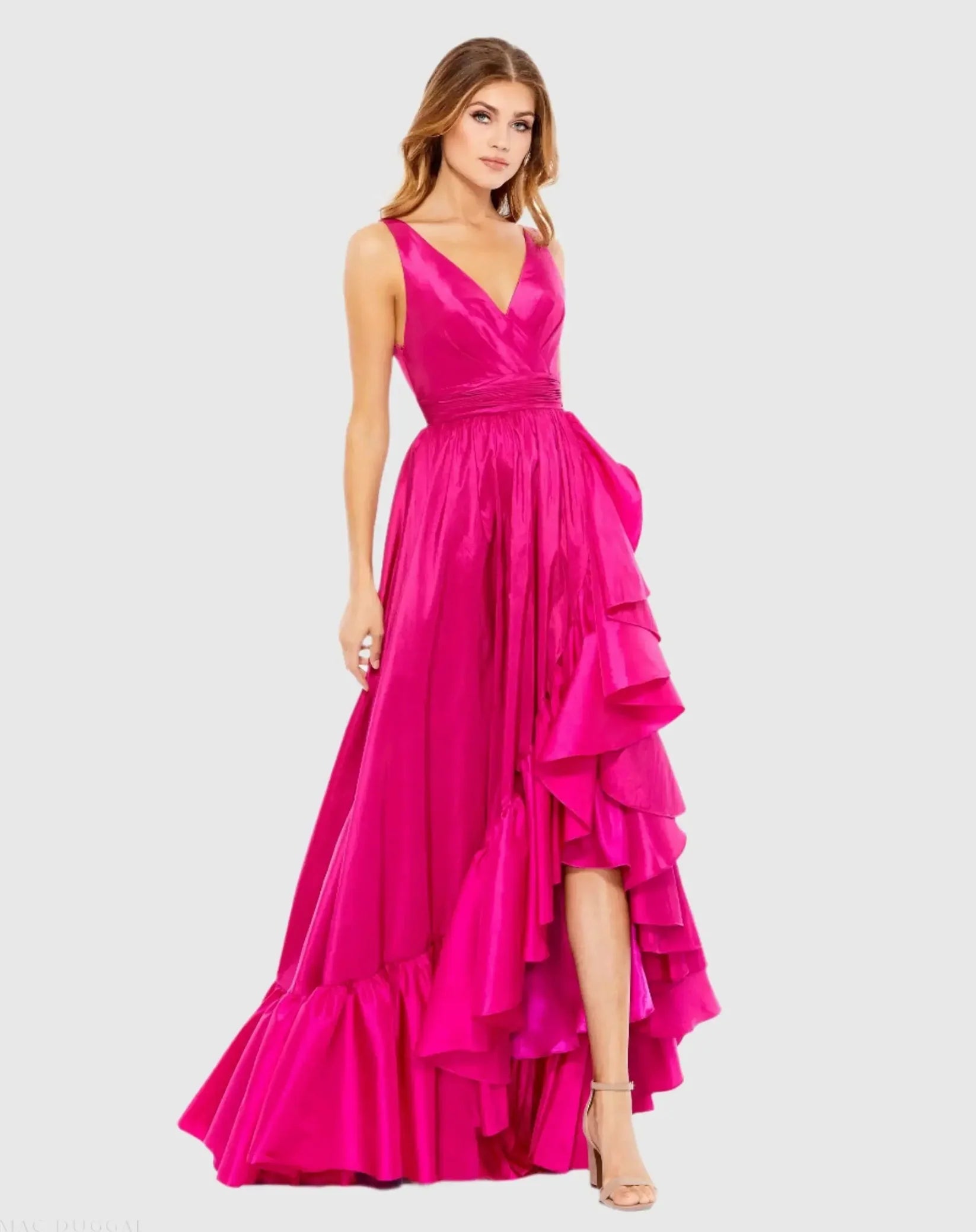 Mac Duggal Pink Taffeta High Low Ruffle Gown #67835 Magenta