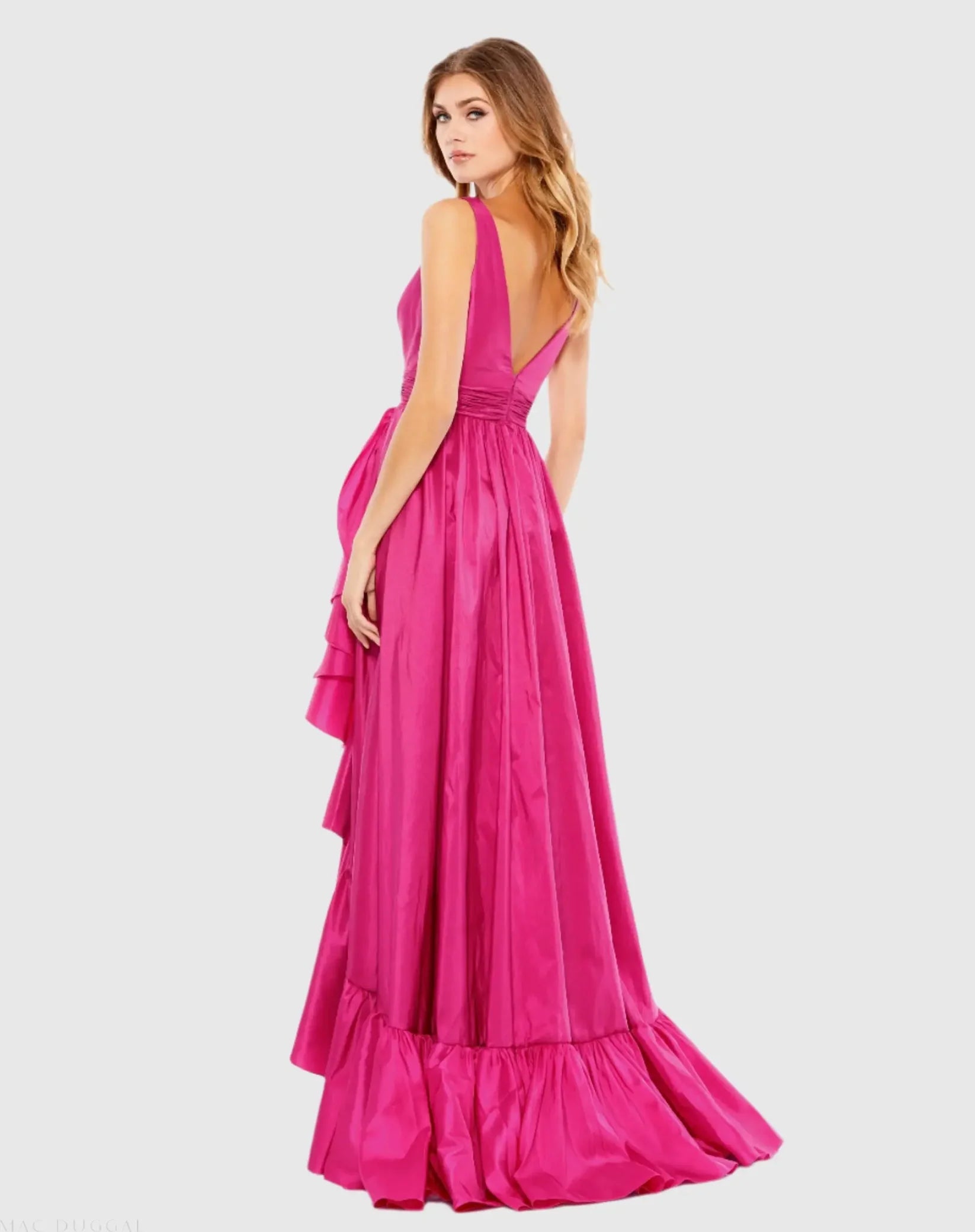 Mac Duggal Pink Taffeta High Low Ruffle Gown #67835 Magenta