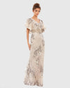 Mac Duggal #67842 Bell Sleeve Floral Embellished Gown - Taupe 
