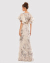 Bell Sleeve Floral Embellished Gown - Taupe