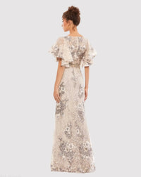 Bell Sleeve Floral Embellished Gown - Taupe
