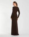 Mac Duggal Faux Wrap Long Sleeve Gown w/ Appliqué Detail #67848 Brown