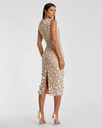 Mac Duggal 67853 Ivory Nude floral applique sleeveless midi dress - back