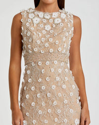 Mac Duggal 67853 Ivory Nude floral applique sleeveless midi dress - detail