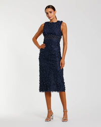 Mac Duggal #67853 Midnight floral applique sleeveless midi dress