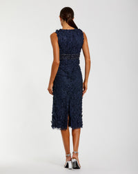 Mac Duggal #67853 Midnight floral applique midi dress back