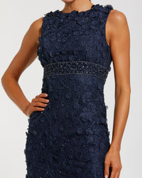 Mac Duggal #67853 Midnight floral applique midi dress detail