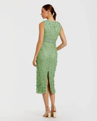 Sage Floral Applique Sleeveless Midi Dress