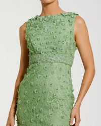 Sage Floral Applique Sleeveless Midi Dress
