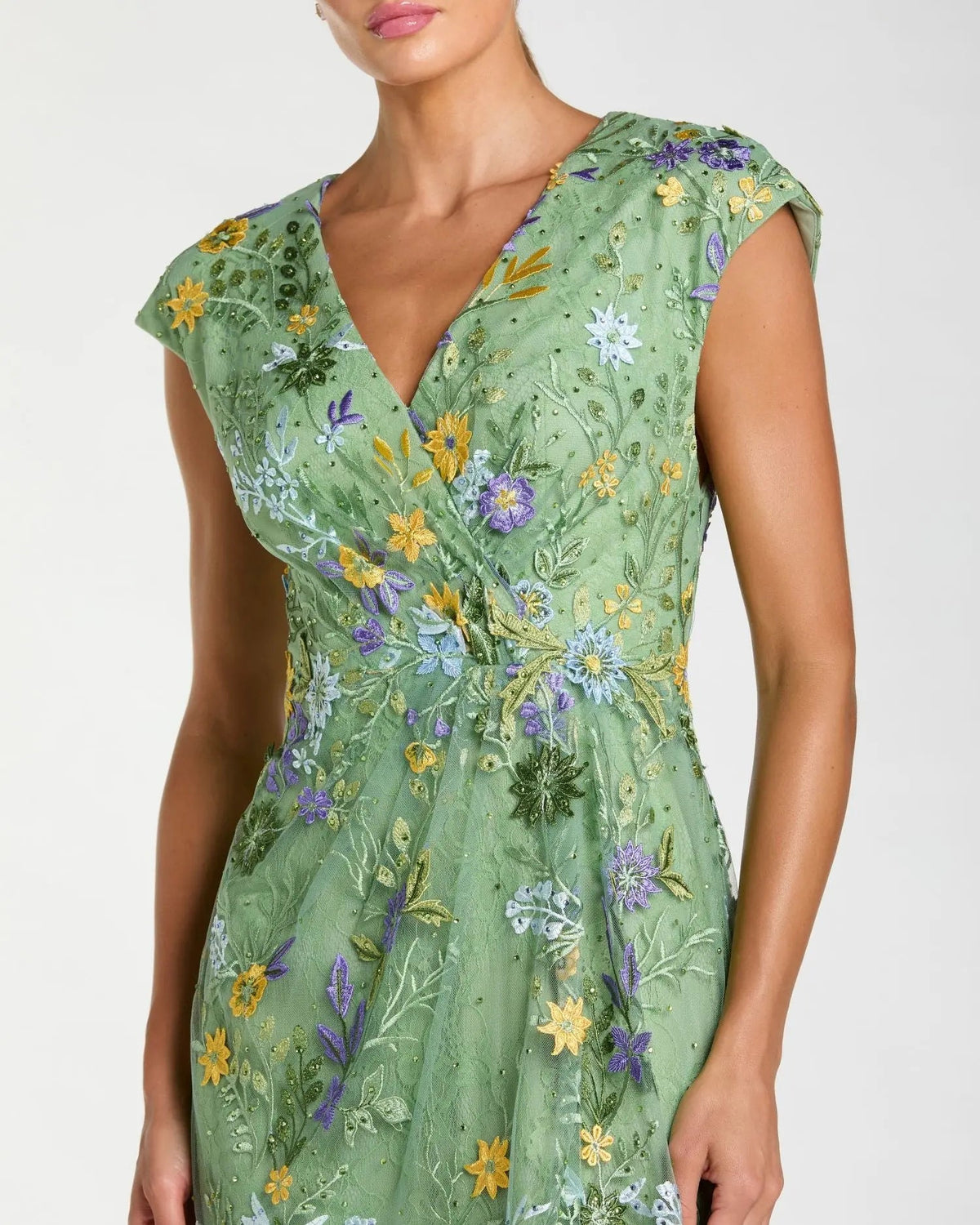 Close up of the Sage green bodice 