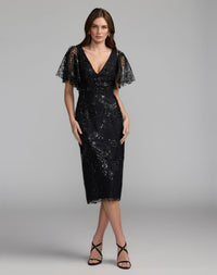 Mac Duggal 67909 Black embellished butterfly sleeve cocktail dress - Front