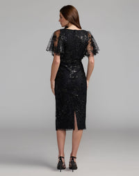 Mac Duggal 67909 Black embellished butterfly sleeve cocktail dress - Back view