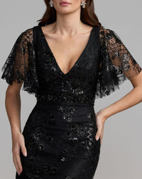 Mac Duggal 67909 Black embellished butterfly sleeve cocktail dress - Close up detail