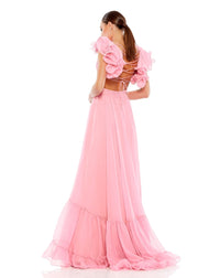 Ruffle tiered floral cut-out chiffon gown - Hot Pink