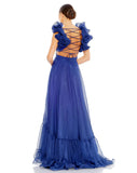 RUFFLE TIERED FLORAL CUT-OUT CHIFFON GOWN