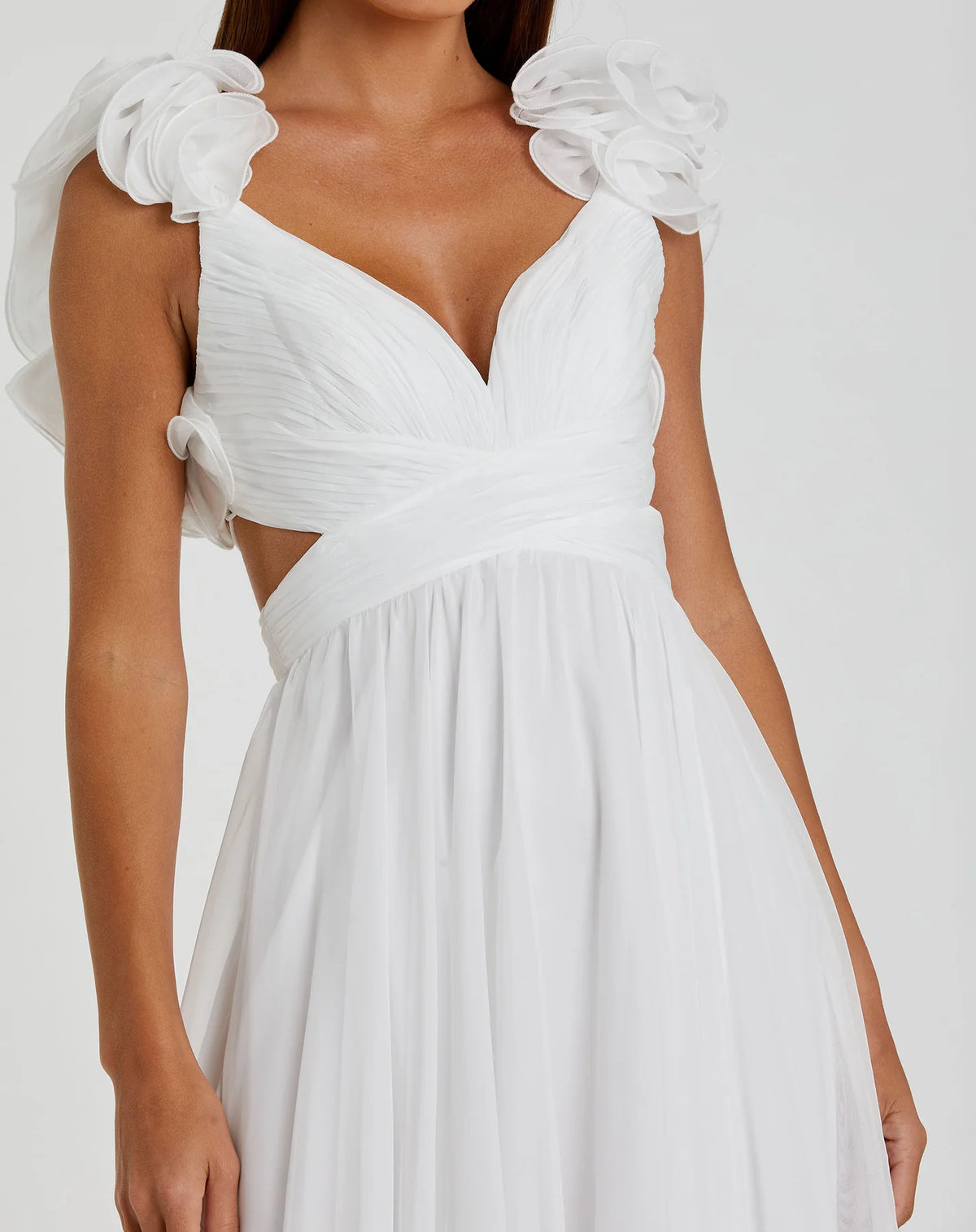 Ruffle tiered floral cut-out chiffon gown - White