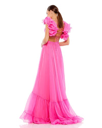 Ruffle tiered floral cut-out chiffon gown - Hot Pink