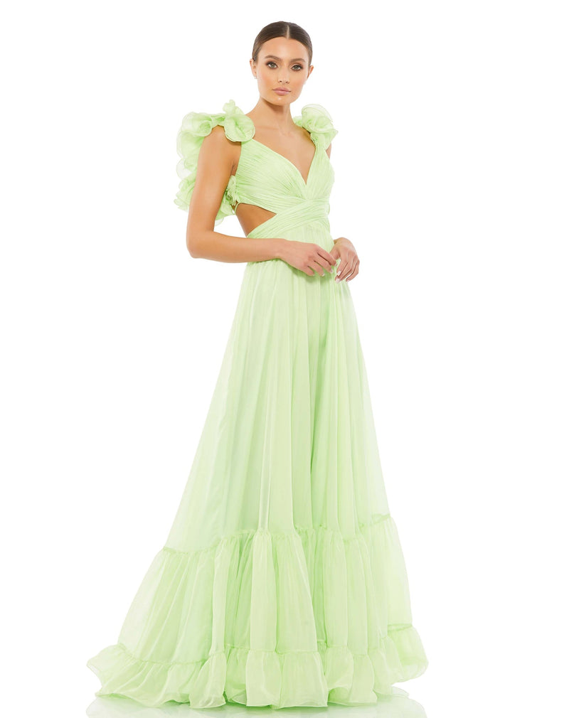 Ruffle tiered floral cut-out chiffon gown - Powder Blue