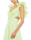 RUFFLE TIERED FLORAL CUT-OUT CHIFFON GOWN