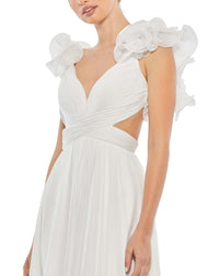 Ruffle tiered floral cut-out chiffon gown - Powder Blue