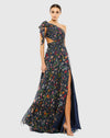 Tied one shoulder cut-out flowy gown - Floral