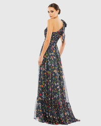 Tied one shoulder cut-out flowy gown - Floral