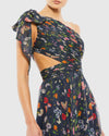 Tied one shoulder cut-out flowy gown - Floral