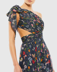 Tied one shoulder cut-out flowy gown - Floral