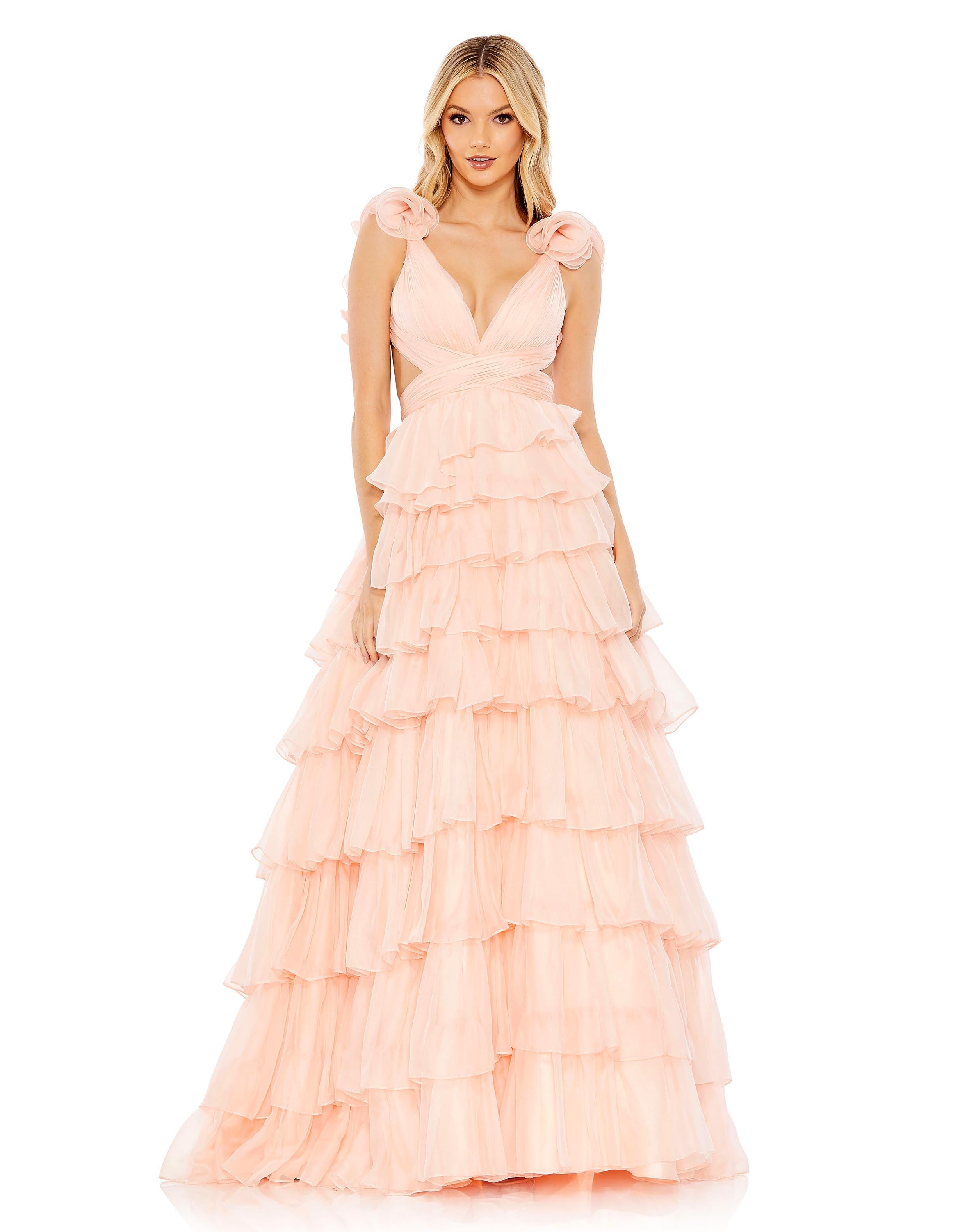 Ruffle tiered cut out ballgown Blush