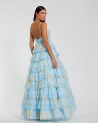 Floral Cut Out Ruffle Tiered Gown - Pink Multi