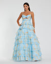 Floral Cut Out Ruffle Tiered Gown - Pink Multi
