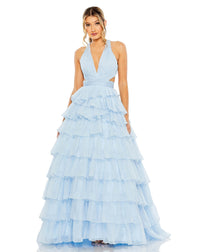 Chiffon Layered A-Line Ballgown - Blue