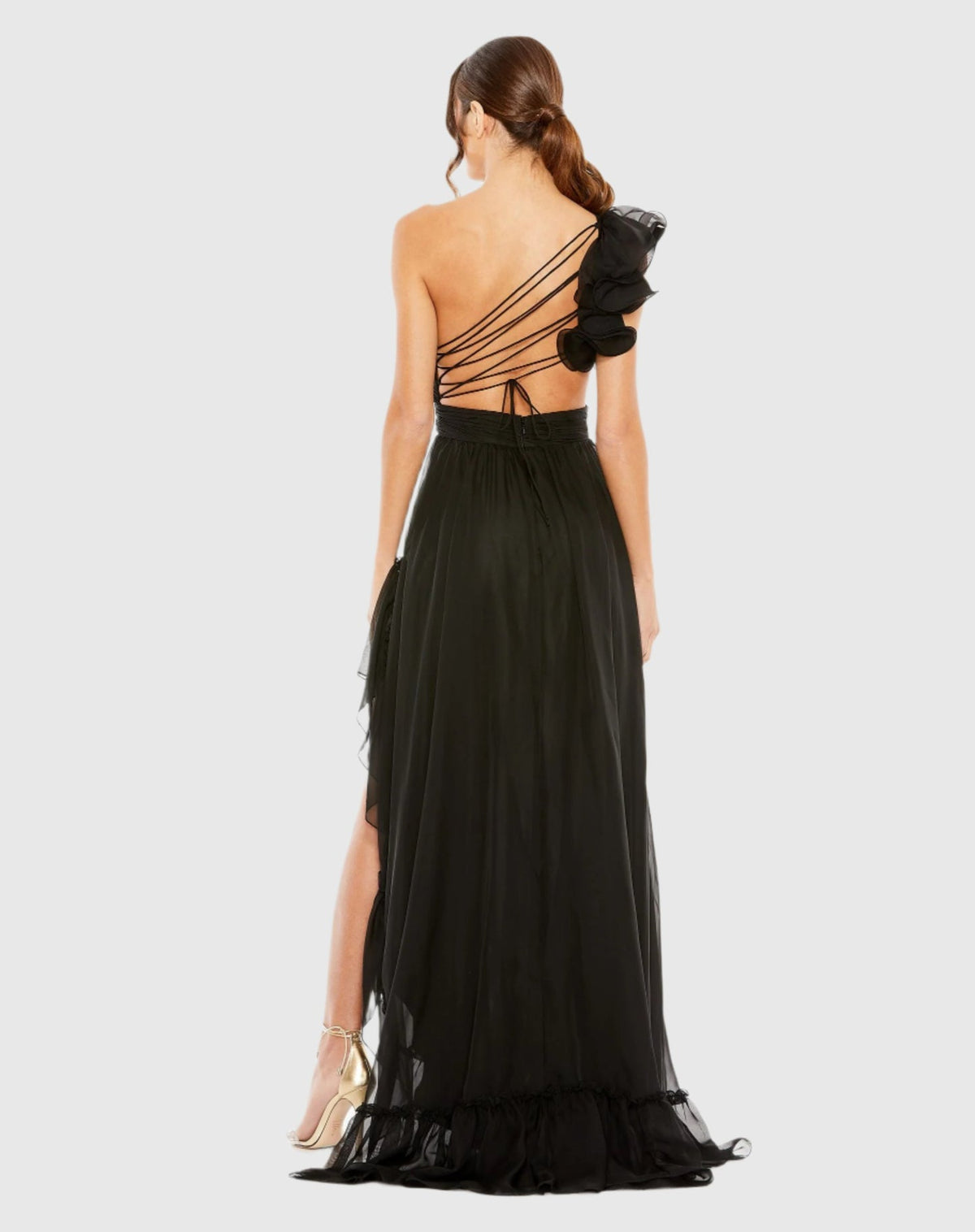 Ruffled One Shoulder Asymmetrical Gown - Butter