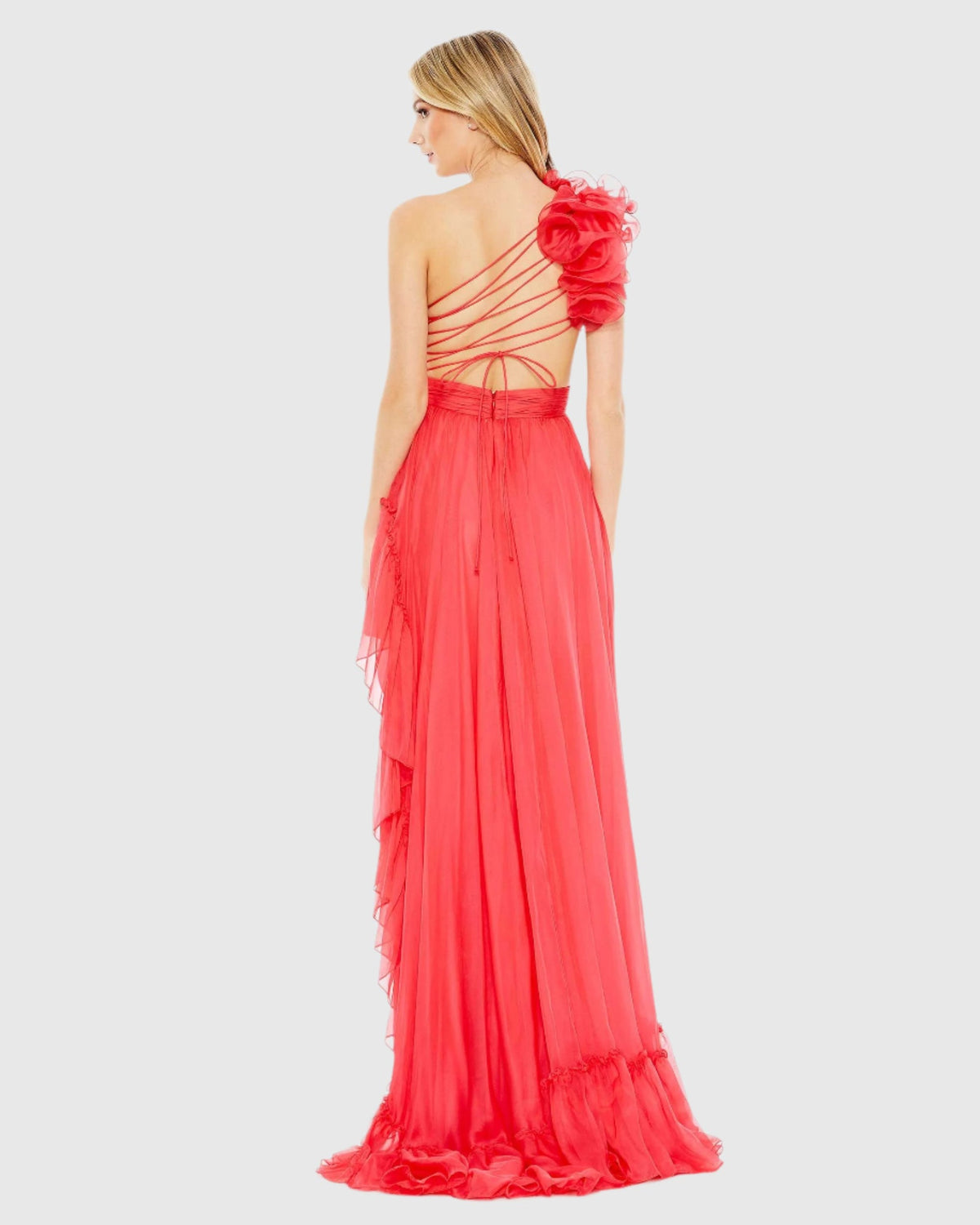Ruffled One Shoulder Asymmetrical Gown - Butter