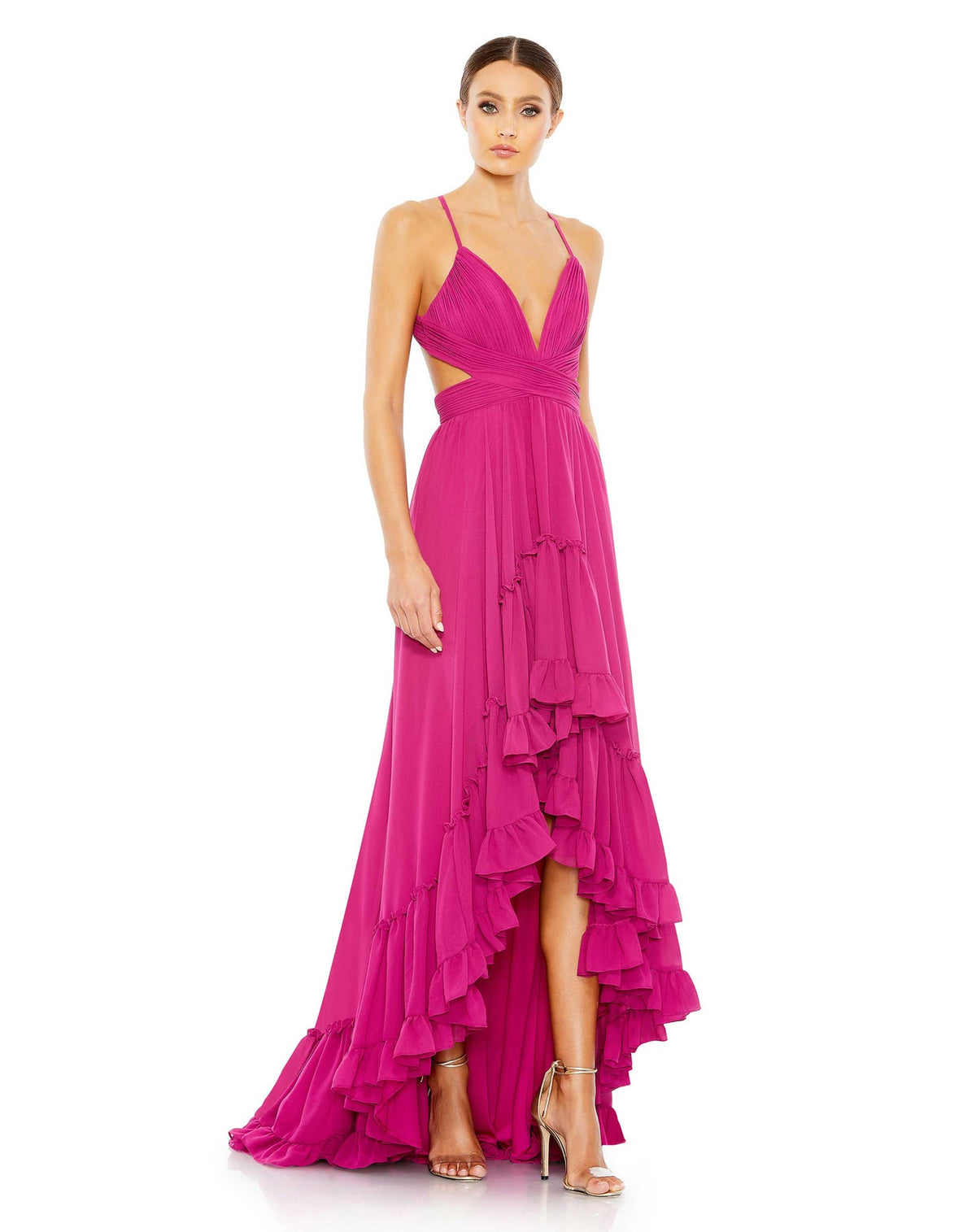 Mac Duggal, Style #67992 Pleated tiered cut out sleeveless dress - Pink