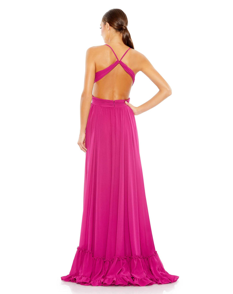 Pleated tiered cut out sleeveless dress - Pink back view