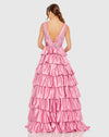 Ruffle Tiered Pleated Sleeveless V Neck Gown - Pink