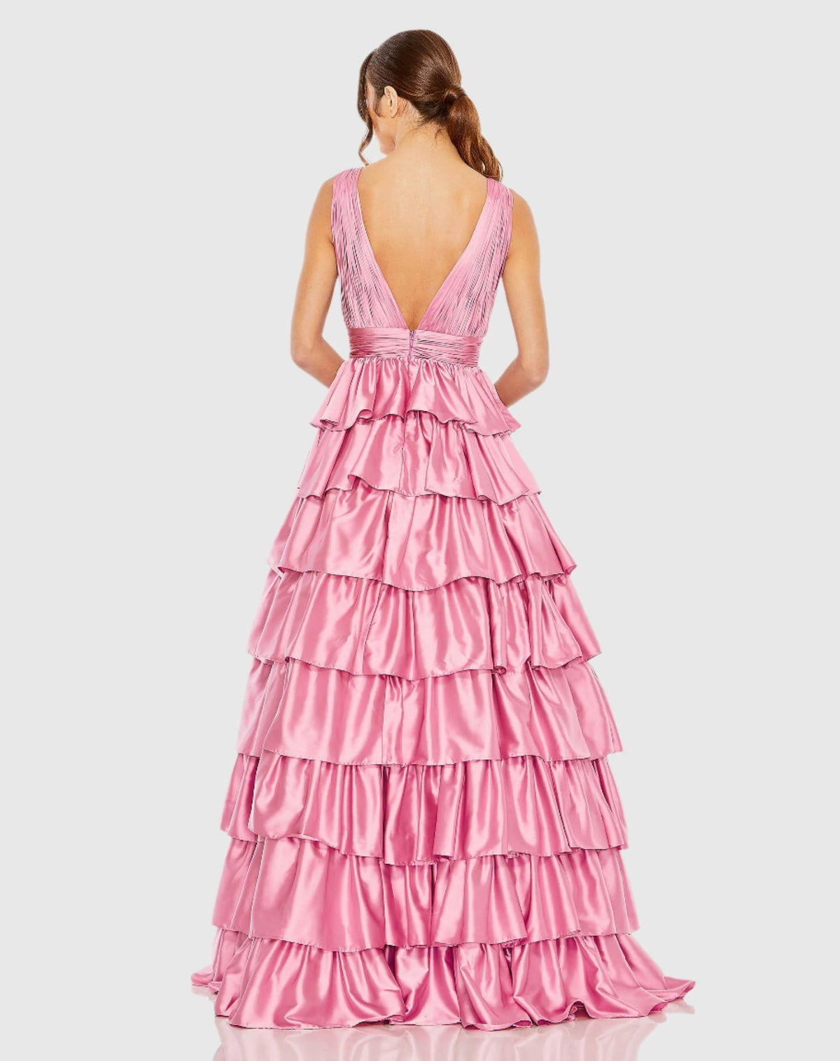 Ruffle Tiered Pleated Sleeveless V Neck Gown - Cobalt