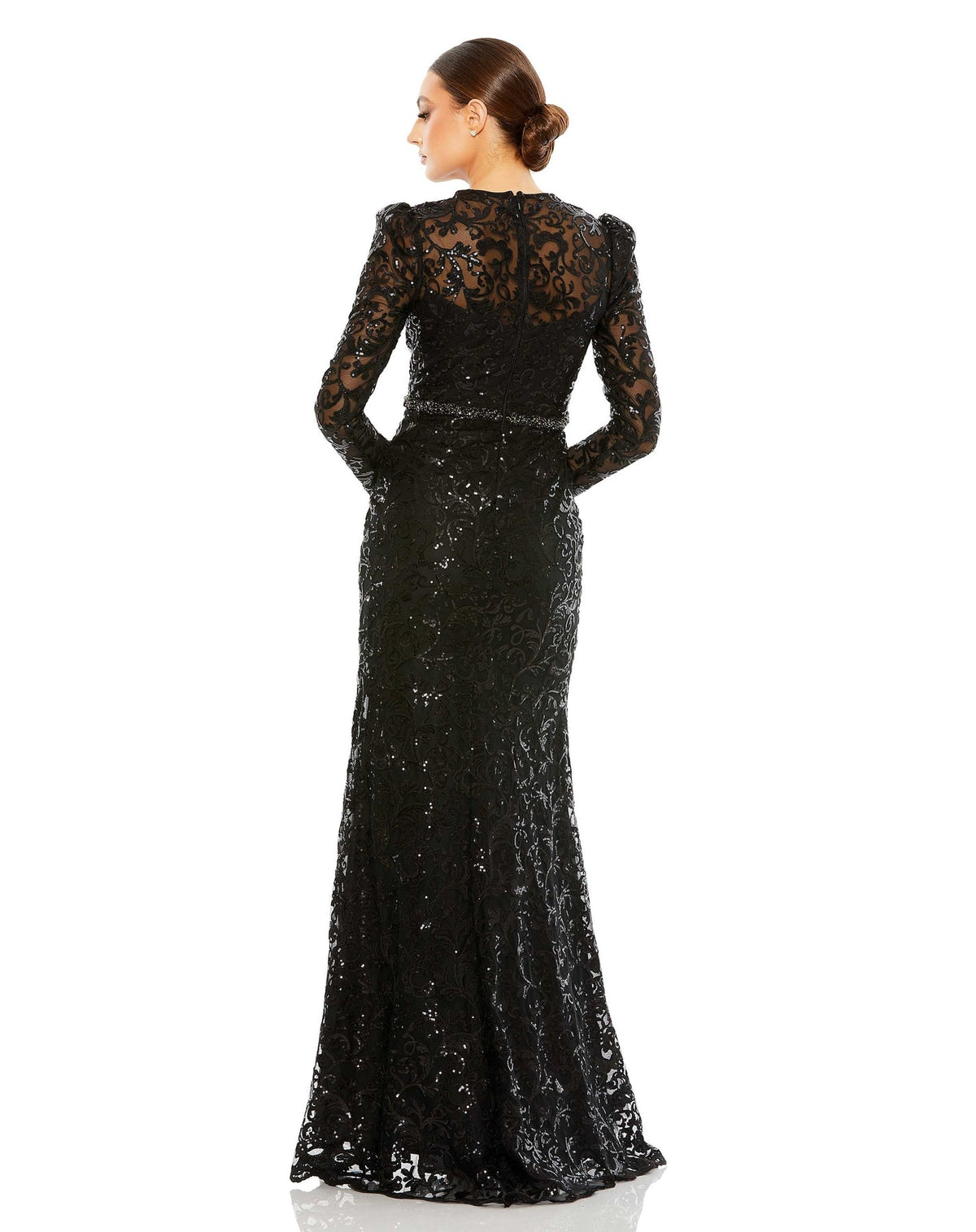 High neck embellished modest gown - Black
