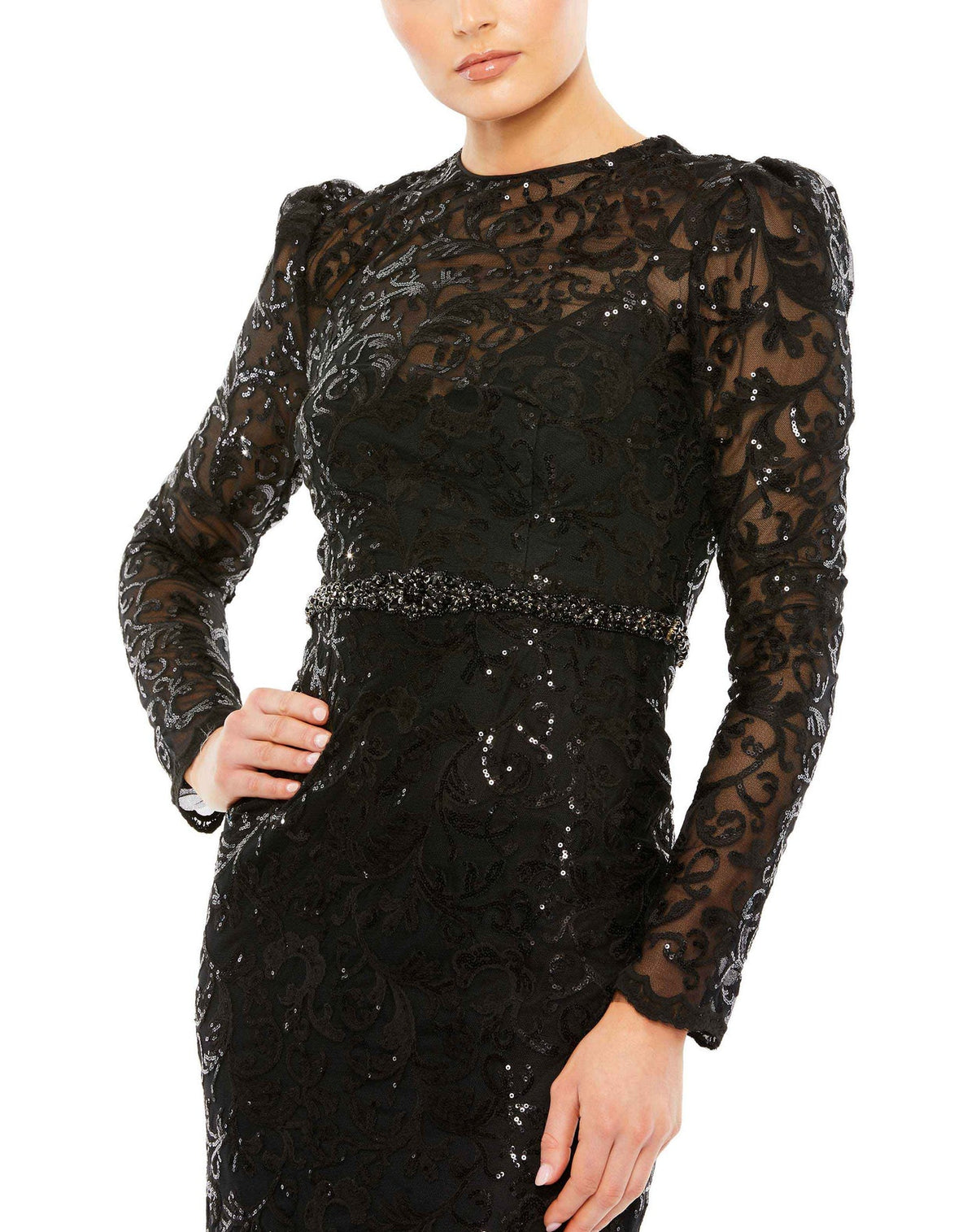 High neck embellished modest gown - Black