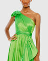 Bow one-shoulder ruffle asymmetrical hem gown - Spring Green