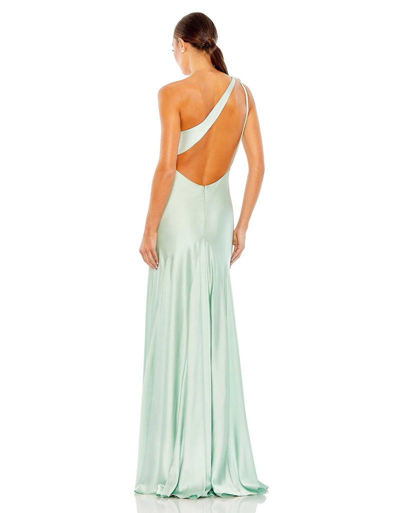 BEADED ONE SHOULDER COLUMN GOWN back blue