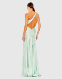 Beaded asymmetric one shoulder Grecian column gown - Pink